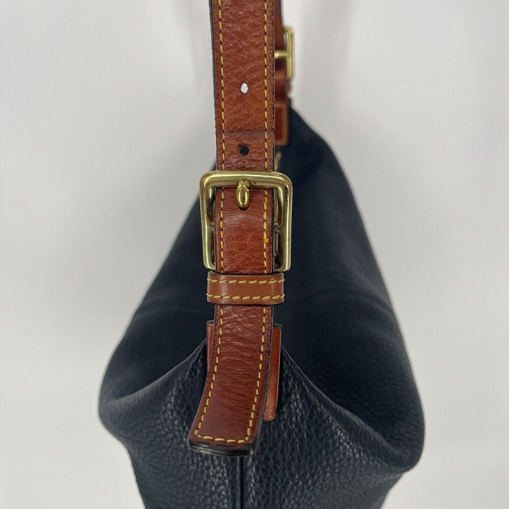 Dooney And Bourke Hobo Bag Pebbled Leather Black And Tan Shoulder Bag - Picture 14 of 16
